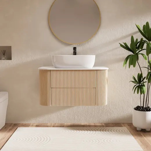 800 fluted floating vanity, sintered stone top