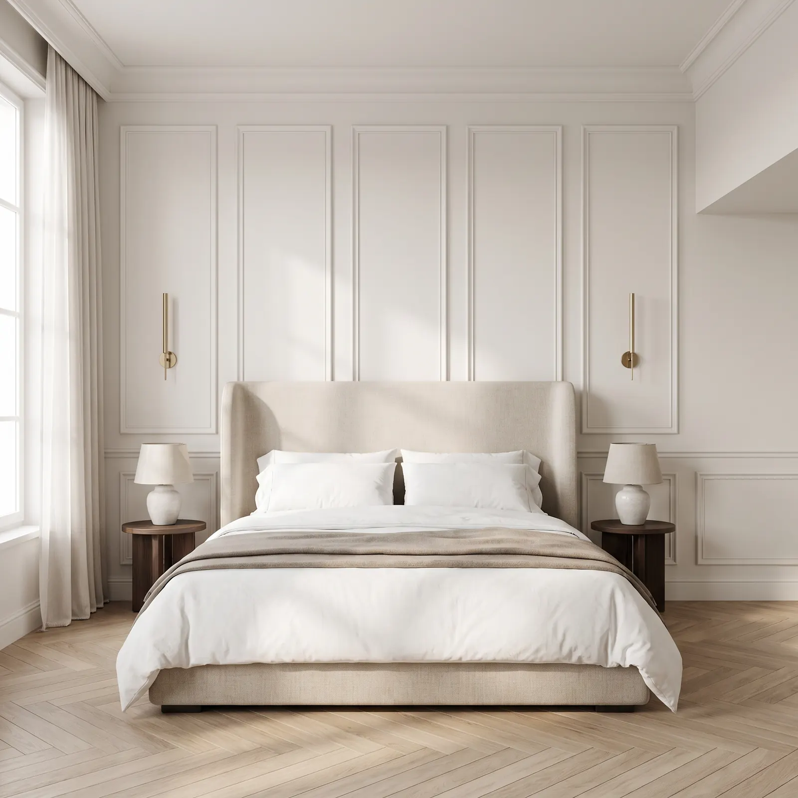 French-style bedroom with plain PU wall panel mouldings